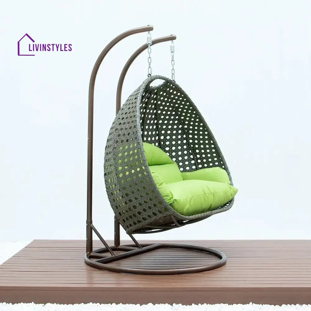 Chunhua Double Seater Hanging Swing Chair (Dark Brown/Green) Swing