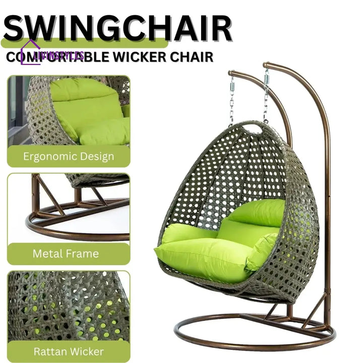 Chunhua Double Seater Hanging Swing Chair (Dark Brown/Green) Swing