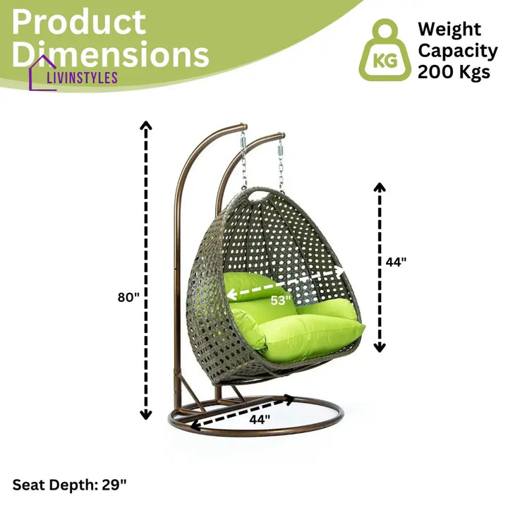Chunhua Double Seater Hanging Swing Chair (Dark Brown/Green) Swing
