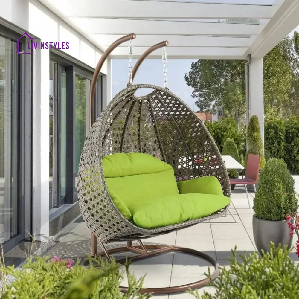 Chunhua Double Seater Hanging Swing Chair (Dark Brown/Green) Swing