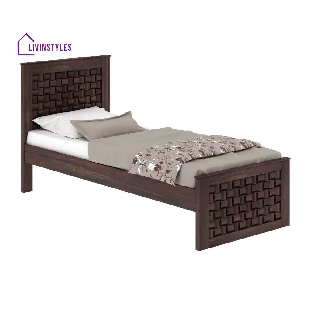 Cielo Solid Sheesham Wood Single Bed Without Storage (Walnut Finish) Bed