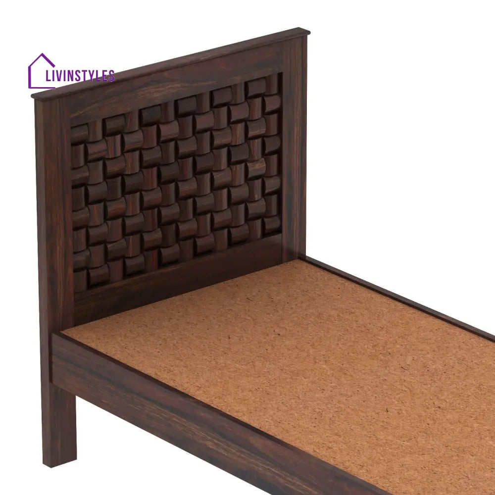 Cielo Solid Sheesham Wood Single Bed Without Storage (Walnut Finish) Bed