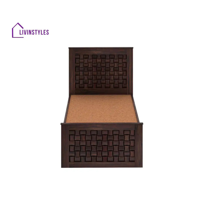 Cielo Solid Sheesham Wood Single Bed Without Storage (Walnut Finish) Bed