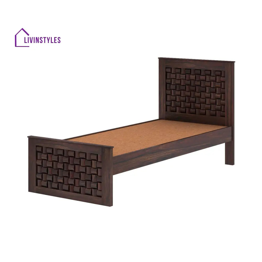 Cielo Solid Sheesham Wood Single Bed Without Storage (Walnut Finish) Bed