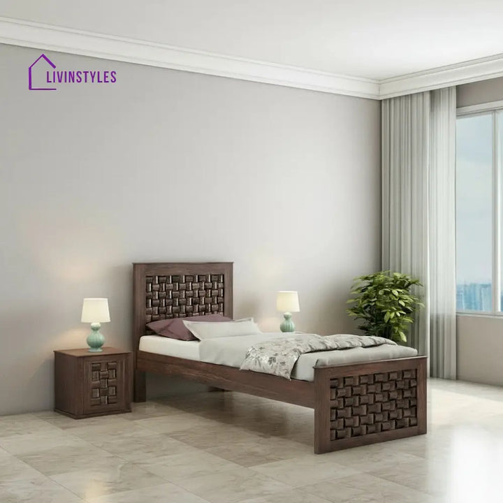 Cielo Solid Sheesham Wood Single Bed Without Storage (Walnut Finish) Bed