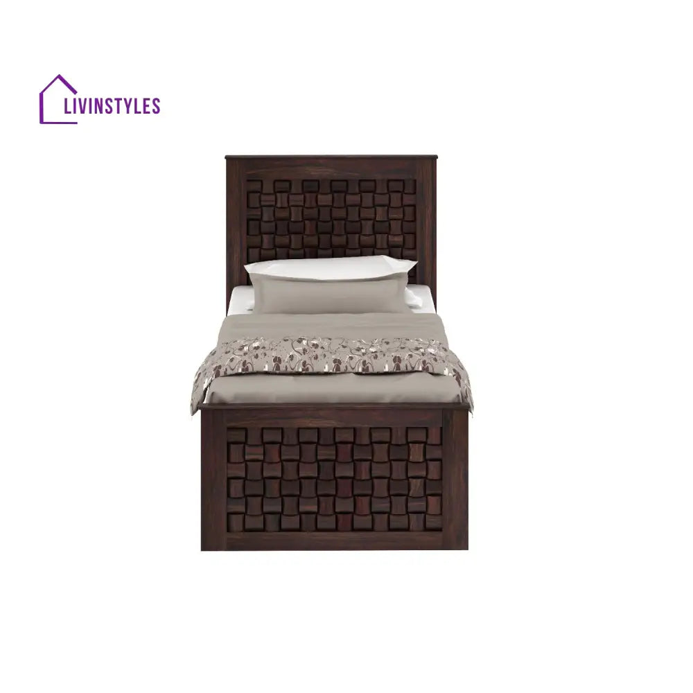 Cielo Solid Sheesham Wood Single Bed Without Storage (Walnut Finish) Bed
