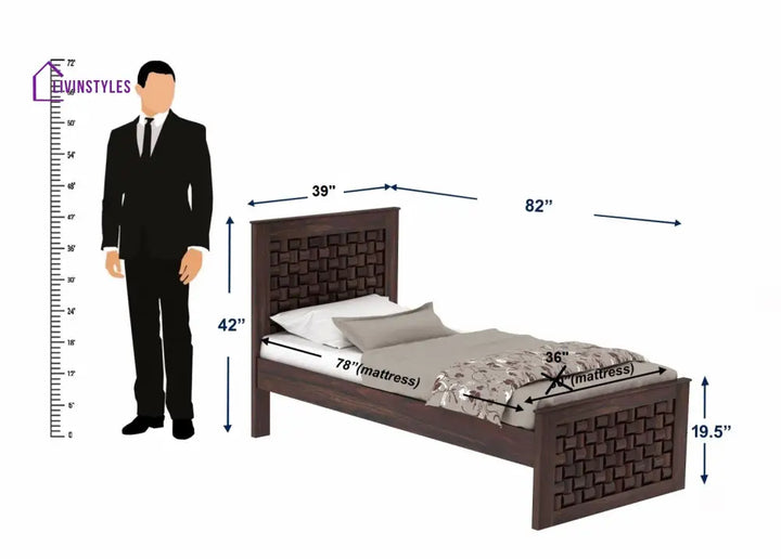 Cielo Solid Sheesham Wood Single Bed Without Storage (Walnut Finish) Bed