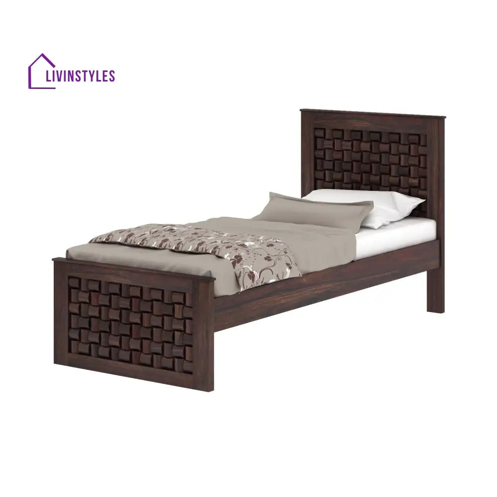 Cielo Solid Sheesham Wood Single Bed Without Storage (Walnut Finish) Bed