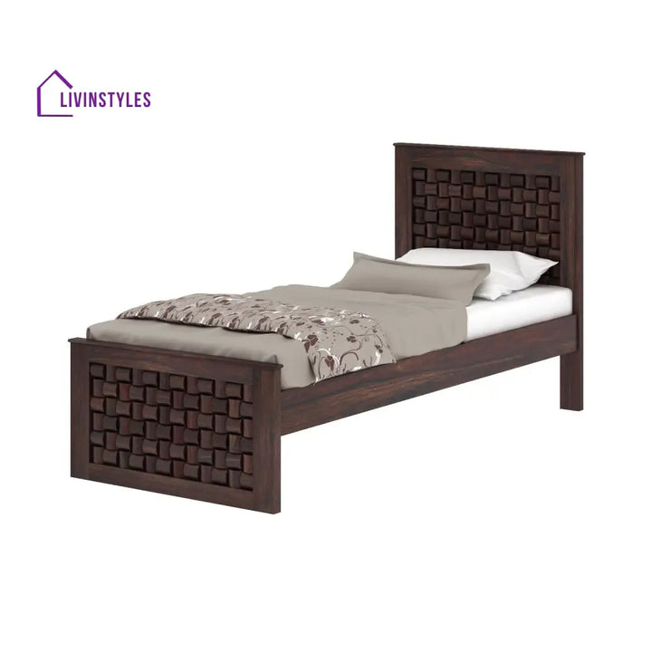 Cielo Solid Sheesham Wood Single Bed Without Storage (Walnut Finish) Bed