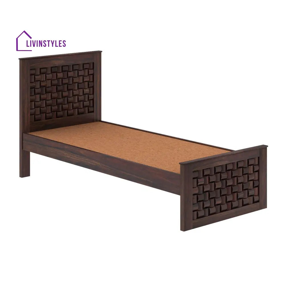 Cielo Solid Sheesham Wood Single Bed Without Storage (Walnut Finish) Bed