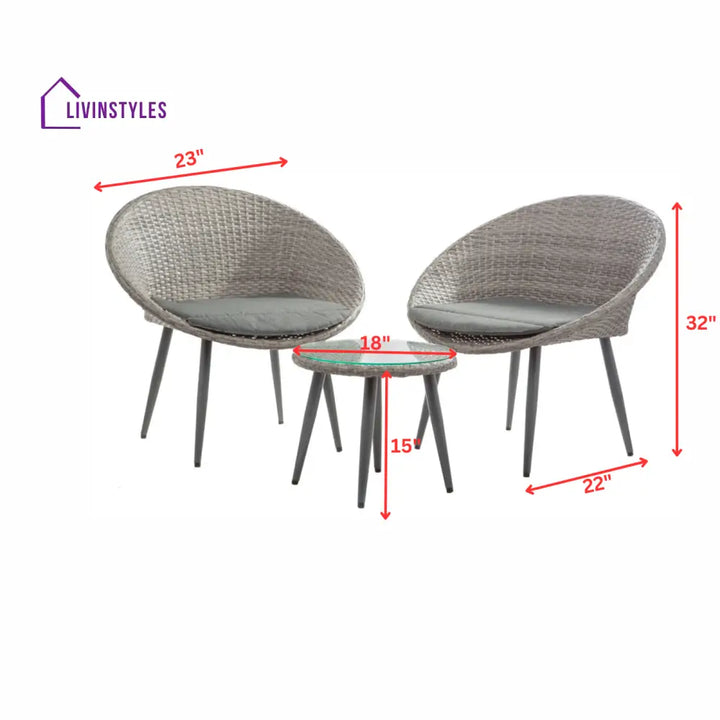 Cindy Outdoor Patio Seating Set 2 Chairs and 1 Table Set (Grey) - Coffee Table Sets