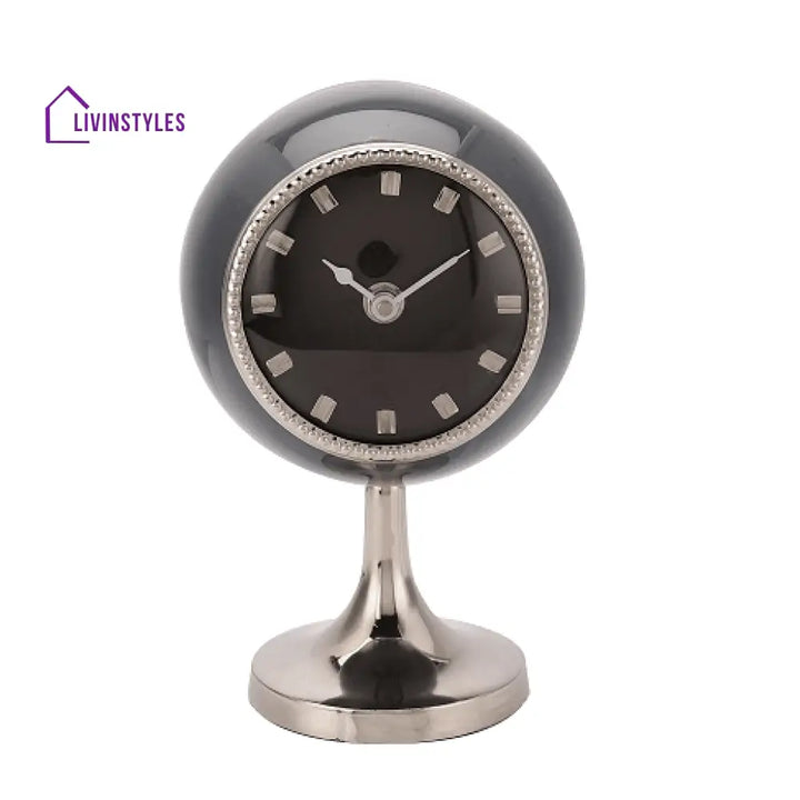 Circular Globe Clock With Dimgray And Silver Finish