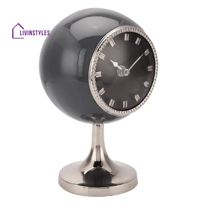 Circular Globe Clock With Dimgray And Silver Finish
