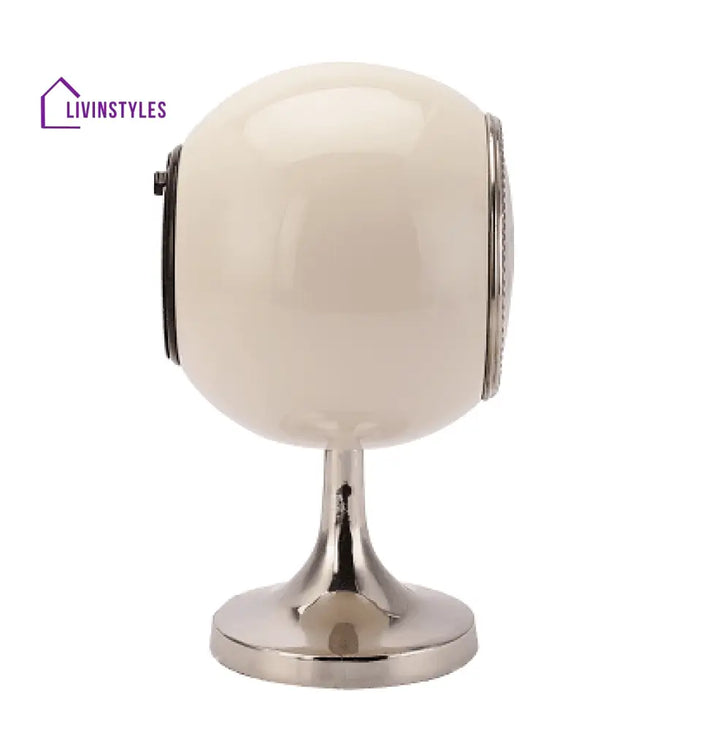 Circular Globe Clock With Fawn White Enamle & Nickle