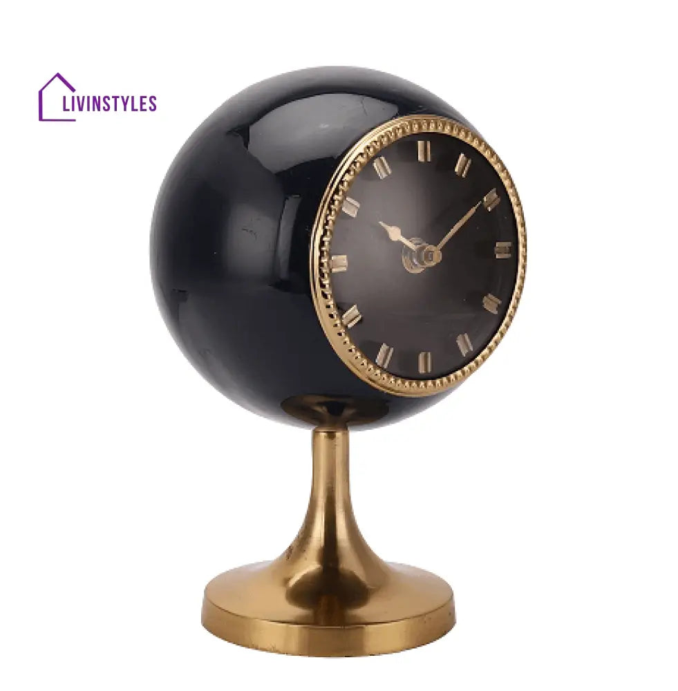 Circular Globe Clock With Teal Blue & Gold Finish