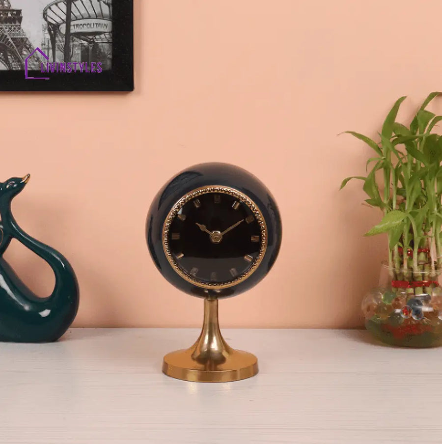 Circular Globe Clock With Teal Blue & Gold Finish