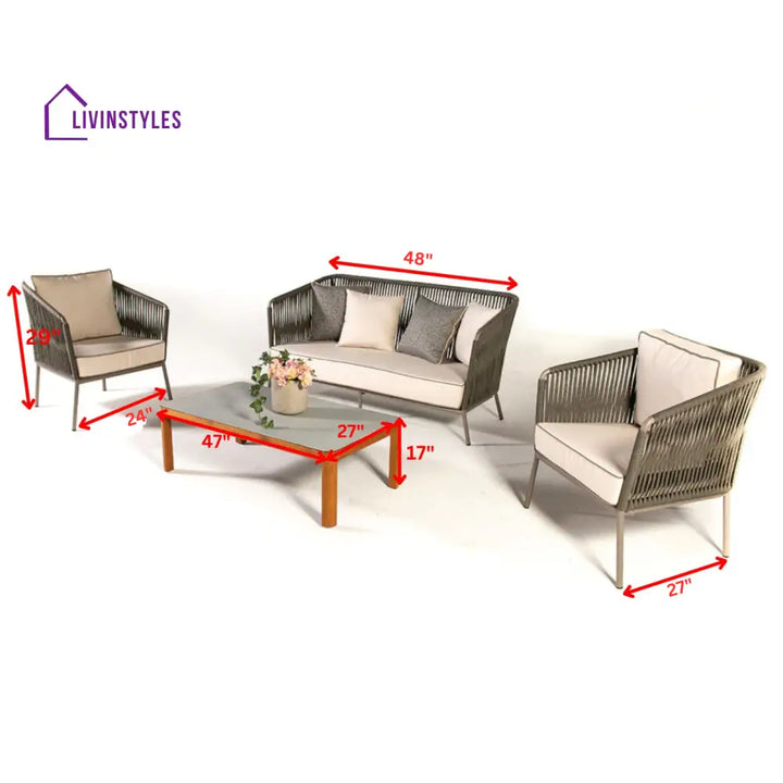 Ciro Outdoor Sofa Set 2 Seater 2 Single seater and 1 Center Table (Dark Grey + Beige) Braided & Rope - Sofa Sets