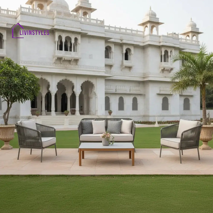 Ciro Outdoor Sofa Set 2 Seater 2 Single seater and 1 Center Table (Dark Grey + Beige) Braided & Rope - Sofa Sets