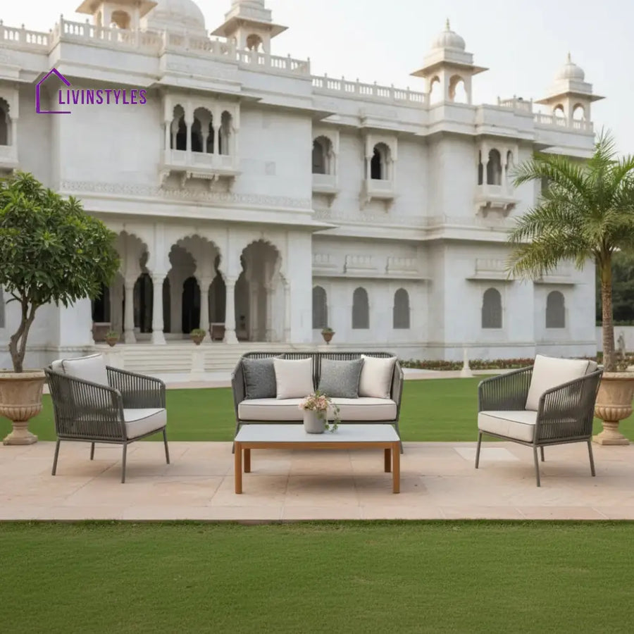 Ciro Outdoor Sofa Set 2 Seater 2 Single seater and 1 Center Table (Dark Grey + Beige) Braided & Rope - Sofa Sets