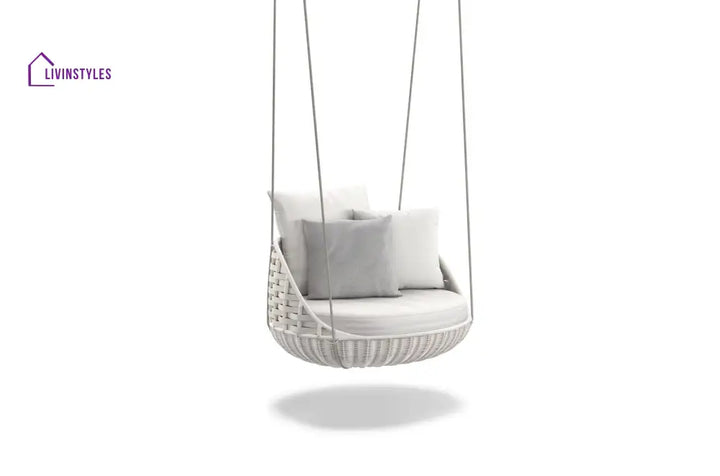 Ciro Single Seater Hanging Swing Without Stand For Balcony Garden Swing - White - Swings