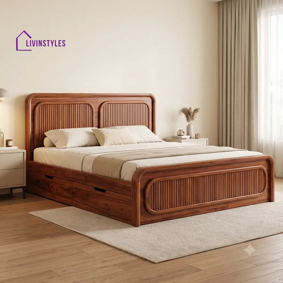 Claire Premium Wooden Bed with Drawer Storage | King Size Bed & Queen Size Bed Online