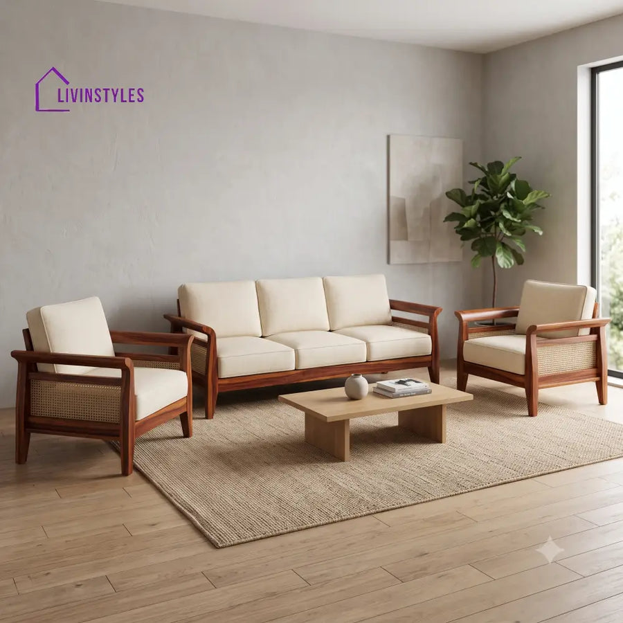 Claire Premium Wooden Sofa Set for Living Room | 3 + 1 + 1 Seater Sheesham Wood Sofa Set