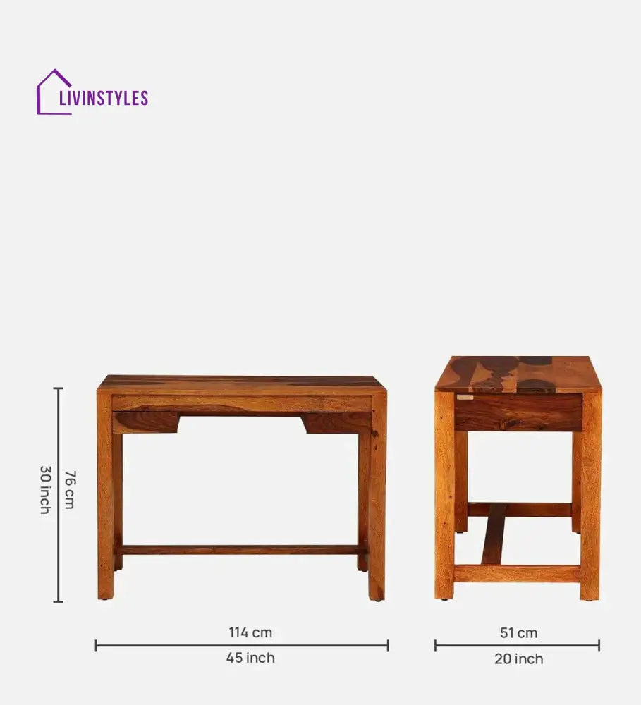 Claire Sheesham Wood Writing Table In Rustic Teak Finish