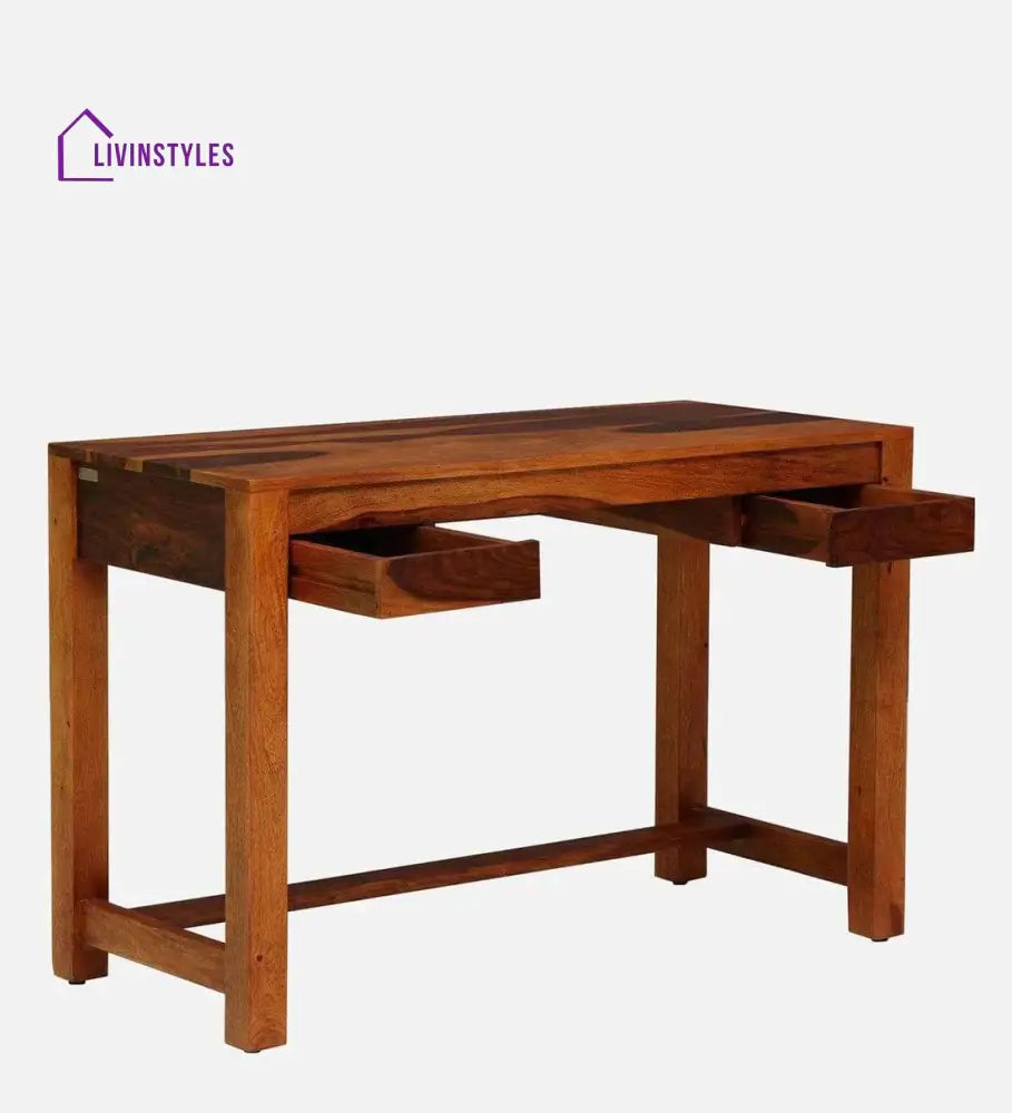 Claire Sheesham Wood Writing Table In Rustic Teak Finish