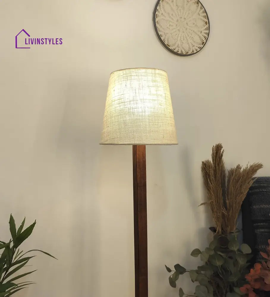 Claire Wooden Floor Lamp And Beige Fabric Lampshade Lamps
