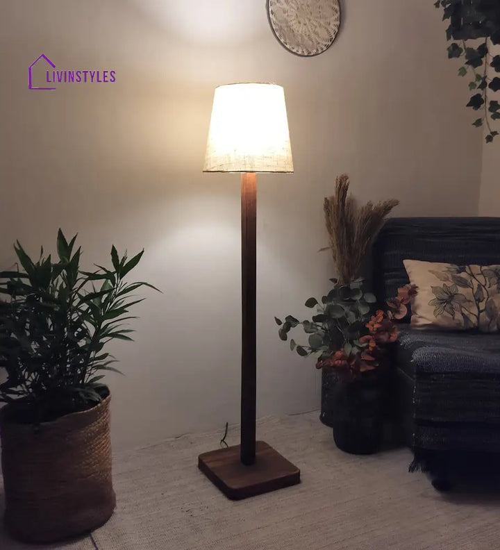 Claire Wooden Floor Lamp And Beige Fabric Lampshade Lamps