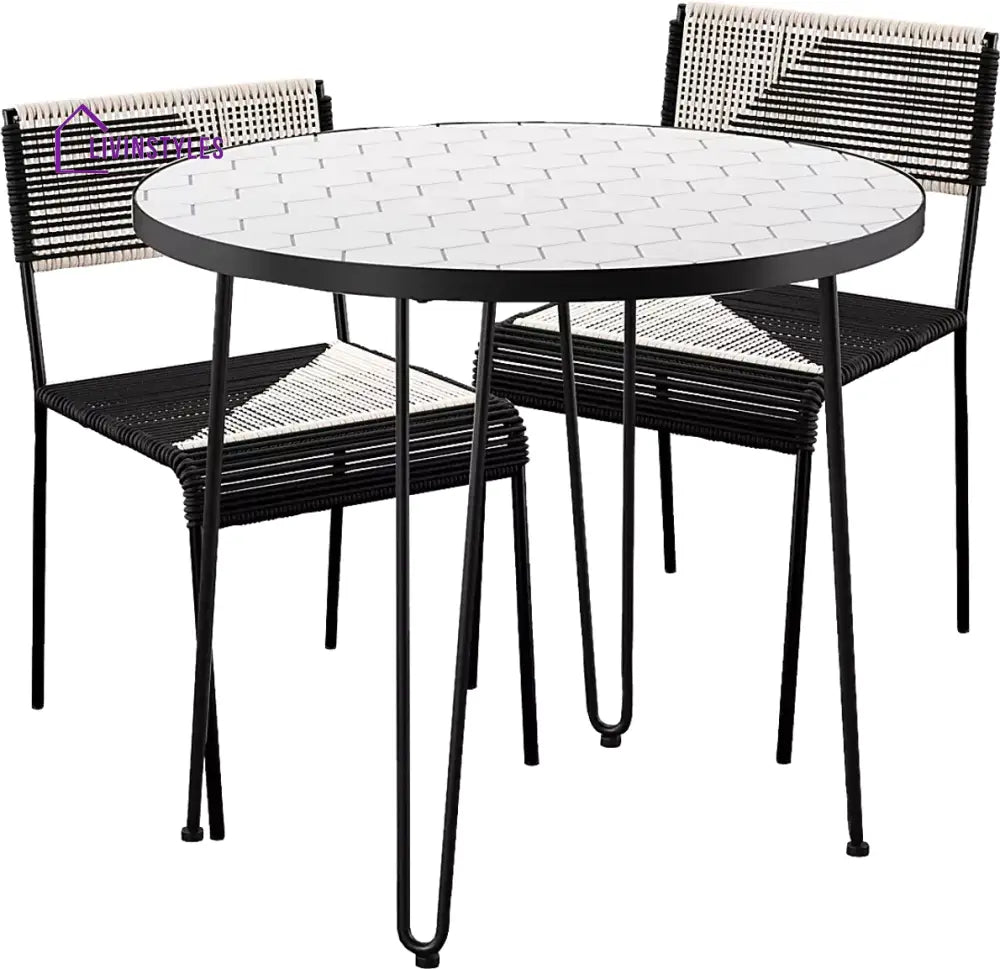 Clara Outdoor Patio Seating Set 2 Chairs and 1 Table Set (Black) Braided & Rope - Coffee Table Sets