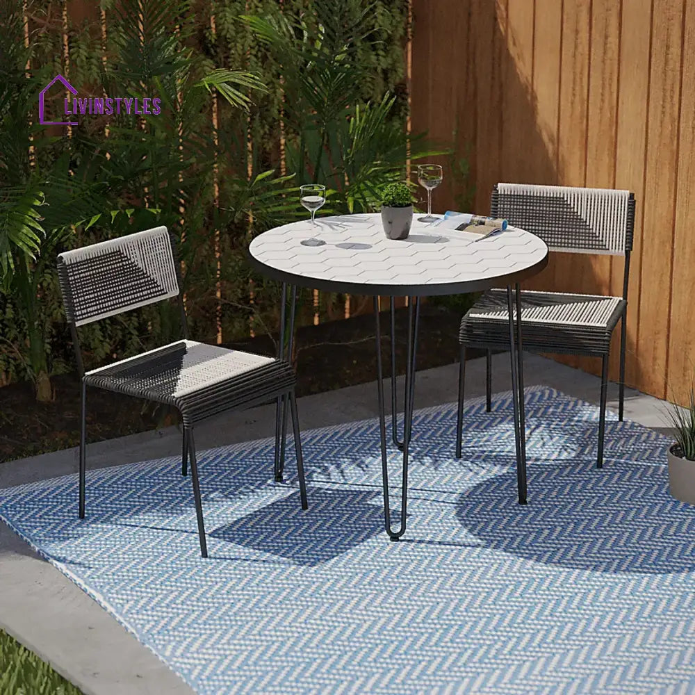 Clara Outdoor Patio Seating Set 2 Chairs and 1 Table Set (Black) Braided & Rope - Coffee Table Sets