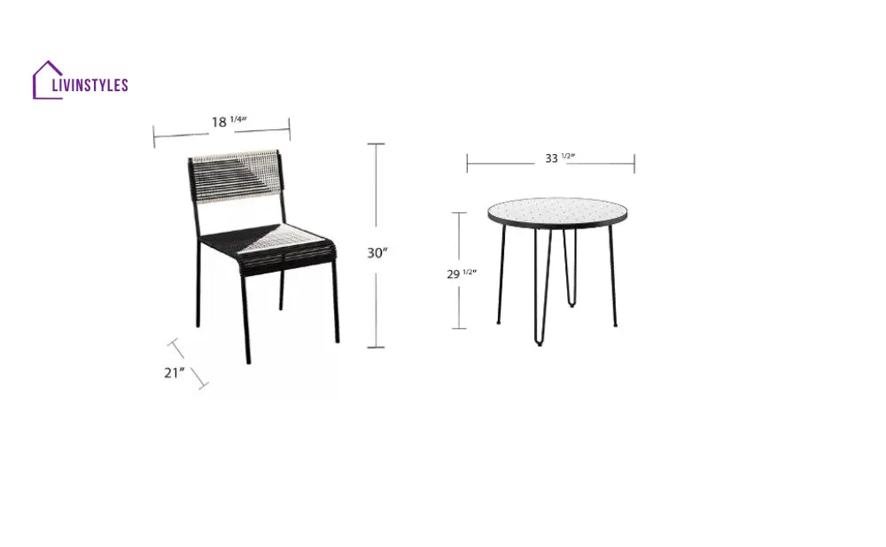 Clara Outdoor Patio Seating Set 2 Chairs and 1 Table Set (Black) Braided & Rope - Coffee Table Sets