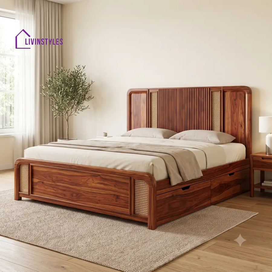 Clara Premium Wooden Bed with Drawer Storage | King Size Bed & Queen Size Bed Online