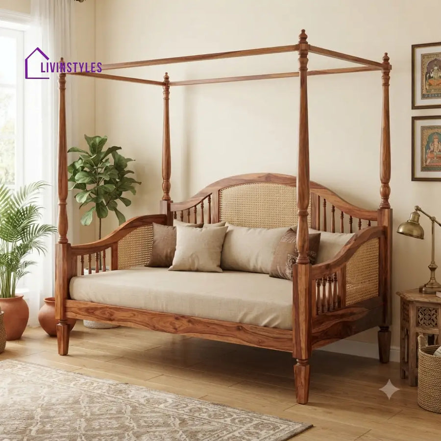 Clara Wooden Divan Bed for Living Room | Solid Sheesham Wood