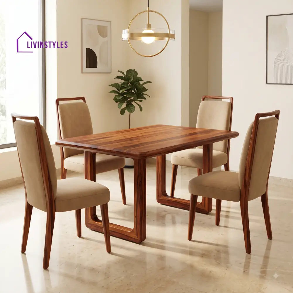 Clarence Premium Solid Wood 4 Seater Dining Table Set
