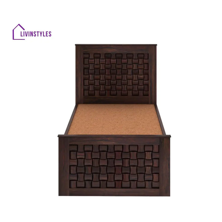 Clarisa Solid Sheesham Wood Single Bed With Two Drawers (Walnut Finish) Bed