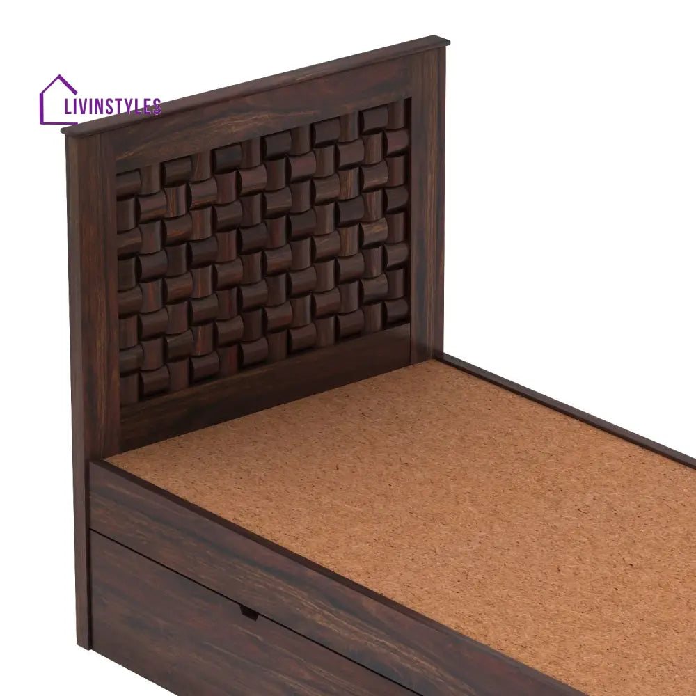 Clarisa Solid Sheesham Wood Single Bed With Two Drawers (Walnut Finish) Bed