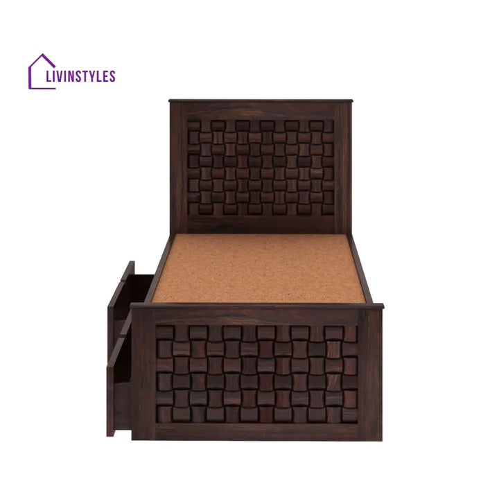 Clarisa Solid Sheesham Wood Single Bed With Two Drawers (Walnut Finish) Bed