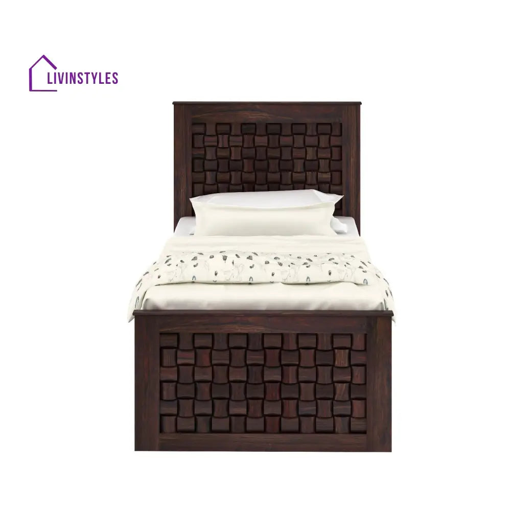 Clarisa Solid Sheesham Wood Single Bed With Two Drawers (Walnut Finish) Bed