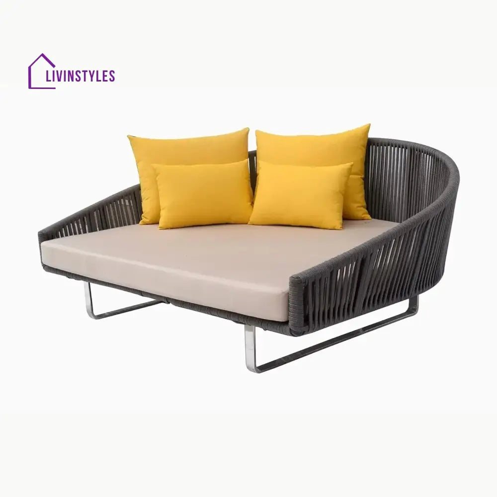 Clarisse Outdoor Grey Rope Patio Daybed with Comfortable Cream Cushion - Daybed