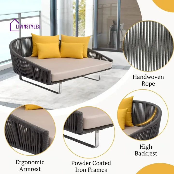 Clarisse Outdoor Grey Rope Patio Daybed with Comfortable Cream Cushion - Daybed