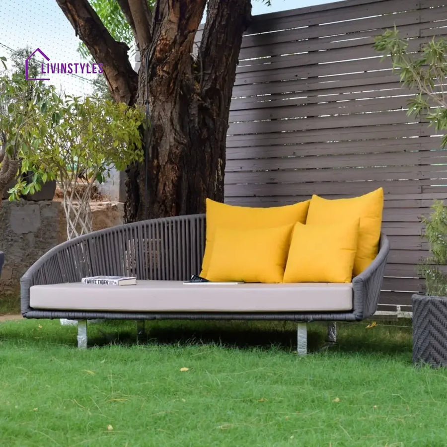 Clarisse Outdoor Grey Rope Patio Daybed with Comfortable Cream Cushion - Daybed