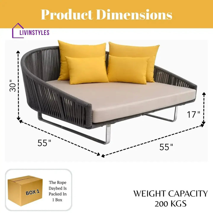 Clarisse Outdoor Grey Rope Patio Daybed with Comfortable Cream Cushion - Daybed