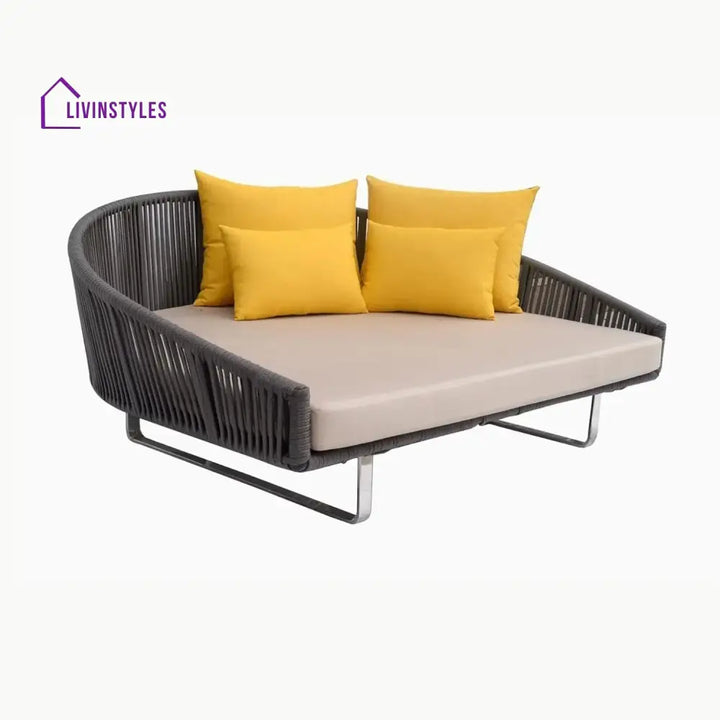 Clarisse Outdoor Grey Rope Patio Daybed with Comfortable Cream Cushion - Daybed