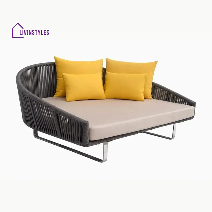 Clarisse Outdoor Grey Rope Patio Daybed with Comfortable Cream Cushion - Daybed