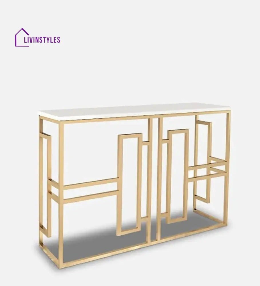 Classic Console Table with White Marble in Golden Metal Finish Table