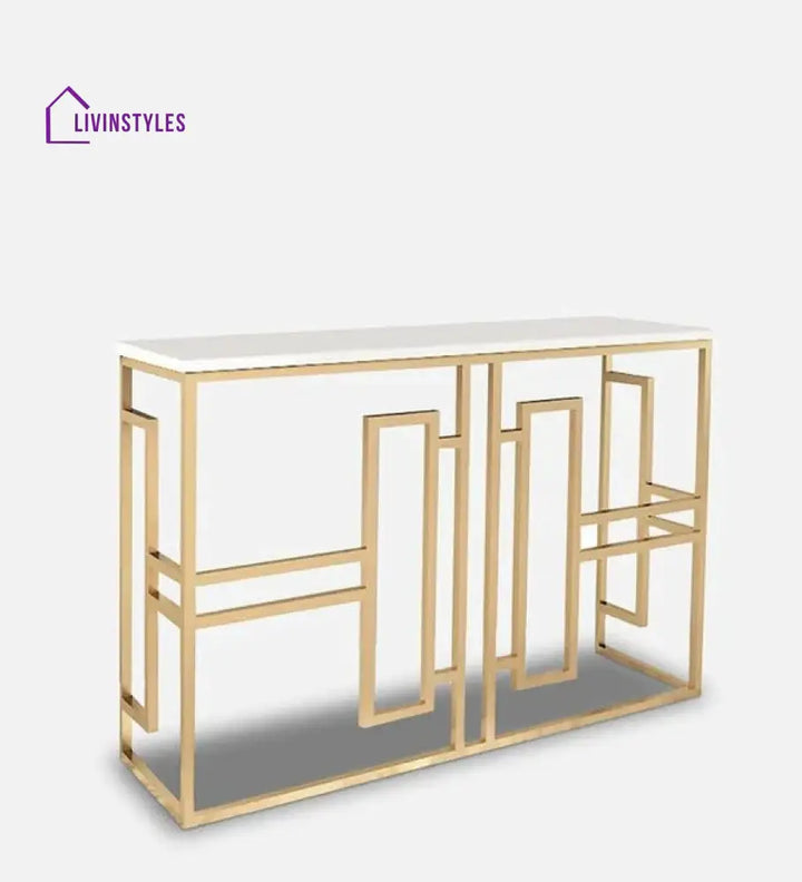 Classic Console Table with White Marble in Golden Metal Finish Table