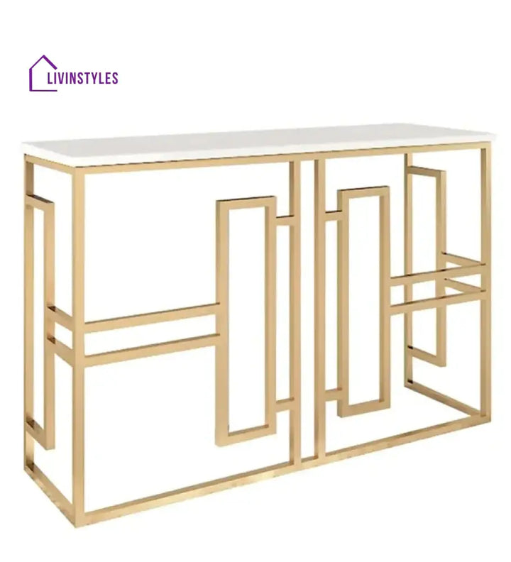 Classic Console Table with White Marble in Golden Metal Finish Table
