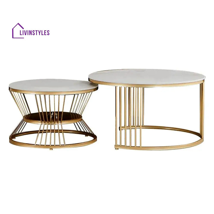 Classic Style Complementing Golden Coffee Table Set of 2 Table